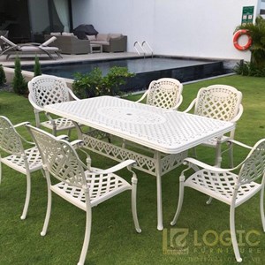 Bộ bàn ghế nhôm đúc chữ nhật màu trắng BND-17090TK