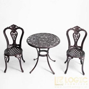 Bộ bàn ghế nhôm đúc nhỏ nghệ thuật màu đồng dành cho không gian hẹp