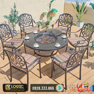 Bộ bàn ghế nhôm đúc tích hợp nướng BBQ
